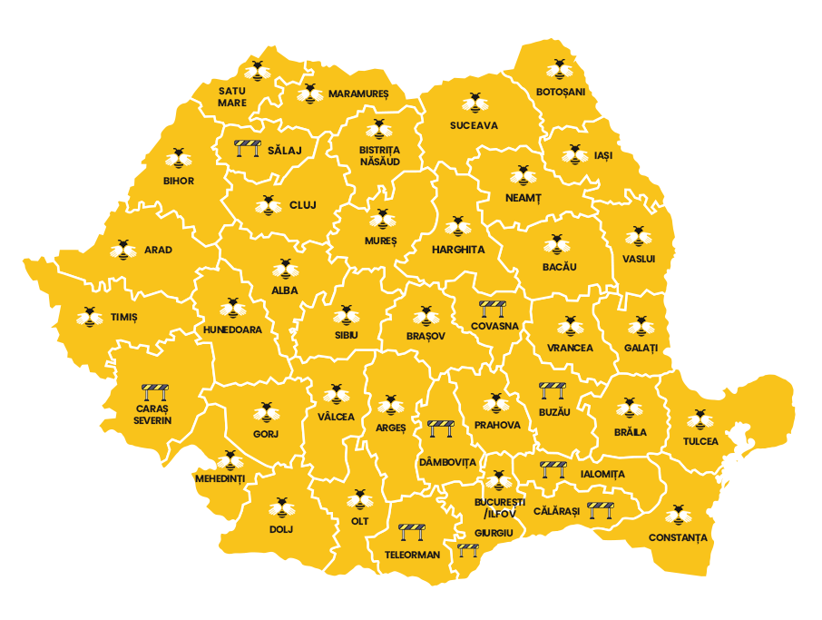 Map of Romania where Beesers services are available.