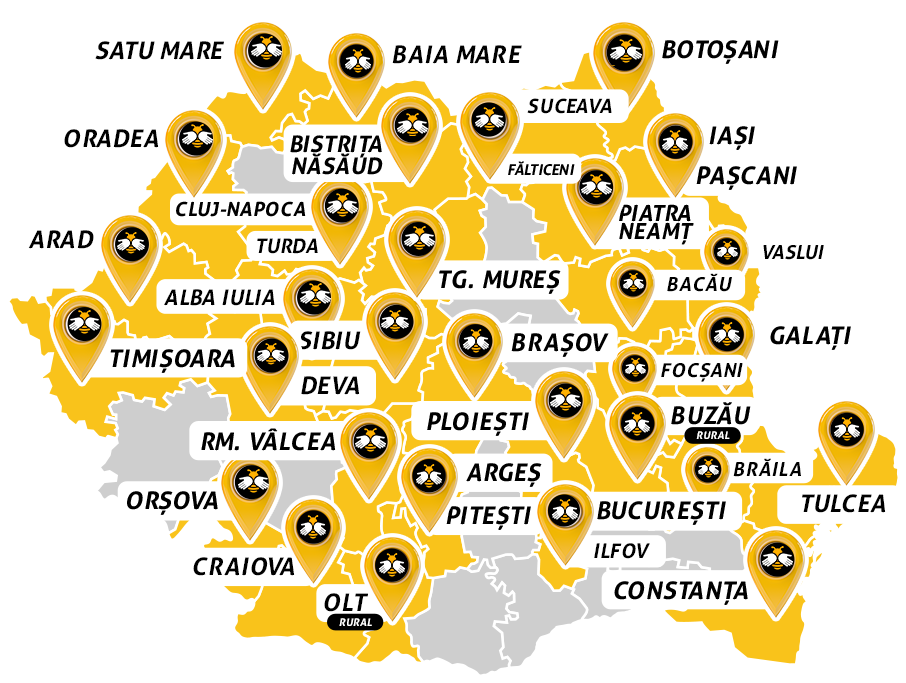 Map of Romania where Beesers services are available.