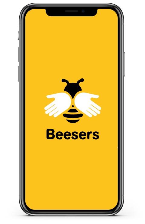 Mobile phone with the Beesers Logo on the Beesers light orange brand color.